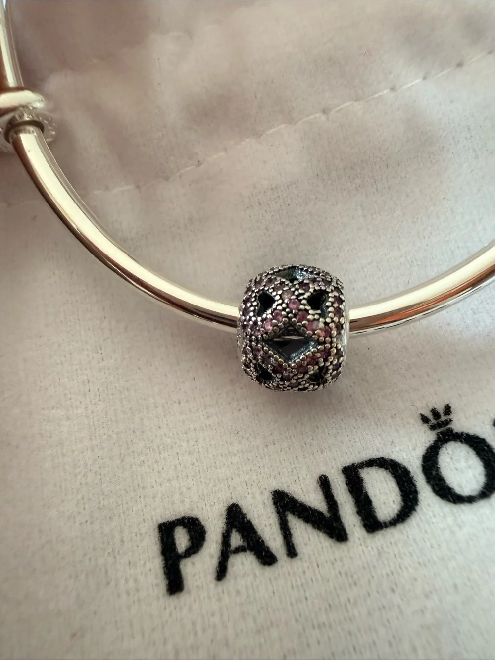 Pandora Sterling Silver Pink Pavé Lattice Bead Charm